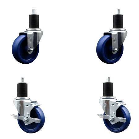 Service Caster 4'' Solid Poly Wheel Swivel 1-3/4'' Expanding Stem Caster Set 2 Brakes, 4PK SCC-EX20S414-SPUS-2-TLB-2-134